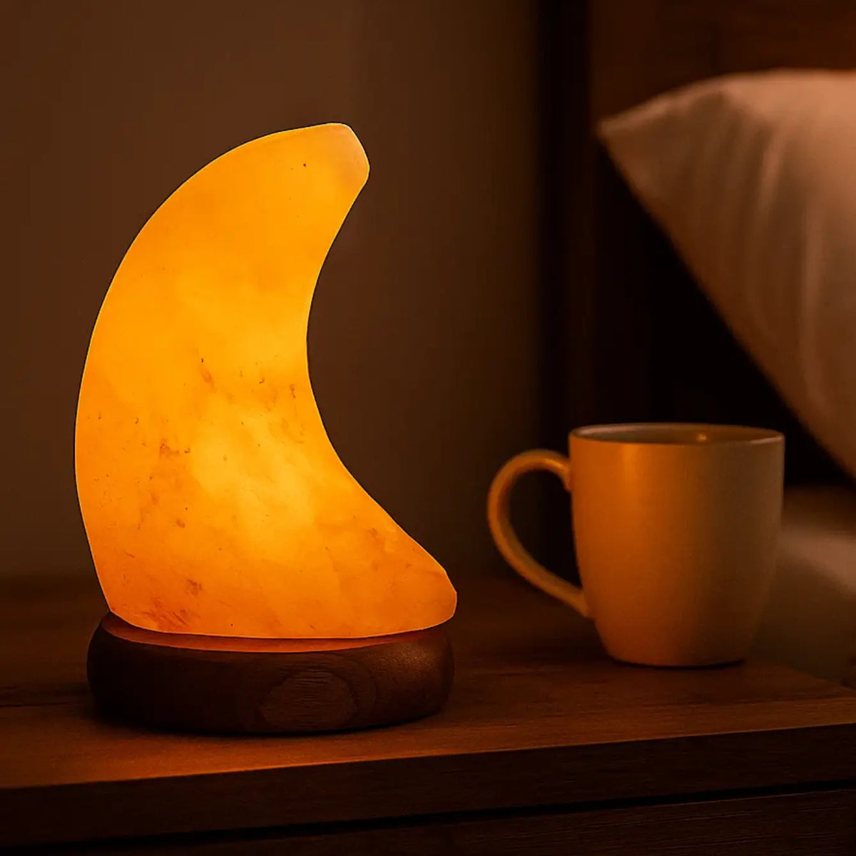Salzlampe Halbmond klein – Salzkristall Lampe als Deko